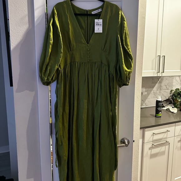 Faithfull The Brand Clemente Maxi Dress – Palm Green - Linen - Picture 1 of 5